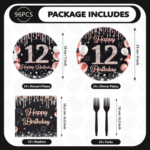 Happy 12th Birthday Plates & Napkins - 96 Pcs - view 5