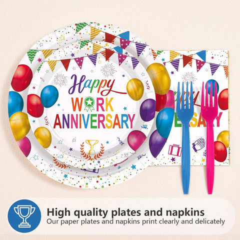Happy Work Anniversary Party Plates & Napkins - 96 Pcs image 2