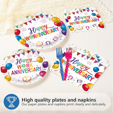 Happy Work Anniversary Party Plates & Napkins - 96 Pcs image 3