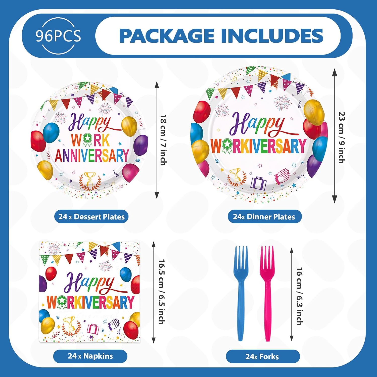 Happy Work Anniversary Party Plates & Napkins - 96 Pcs image 5