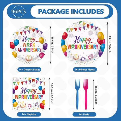 Happy Work Anniversary Party Plates & Napkins - 96 Pcs image 5