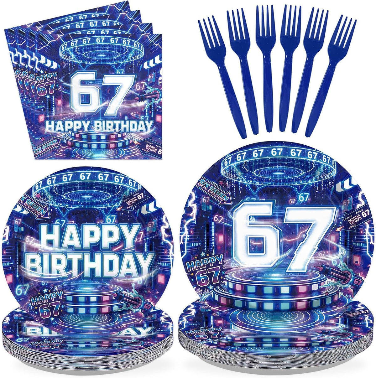 I Was 6 Now I'm 7 Birthday Plates & Napkins - 96 Pcs image 1