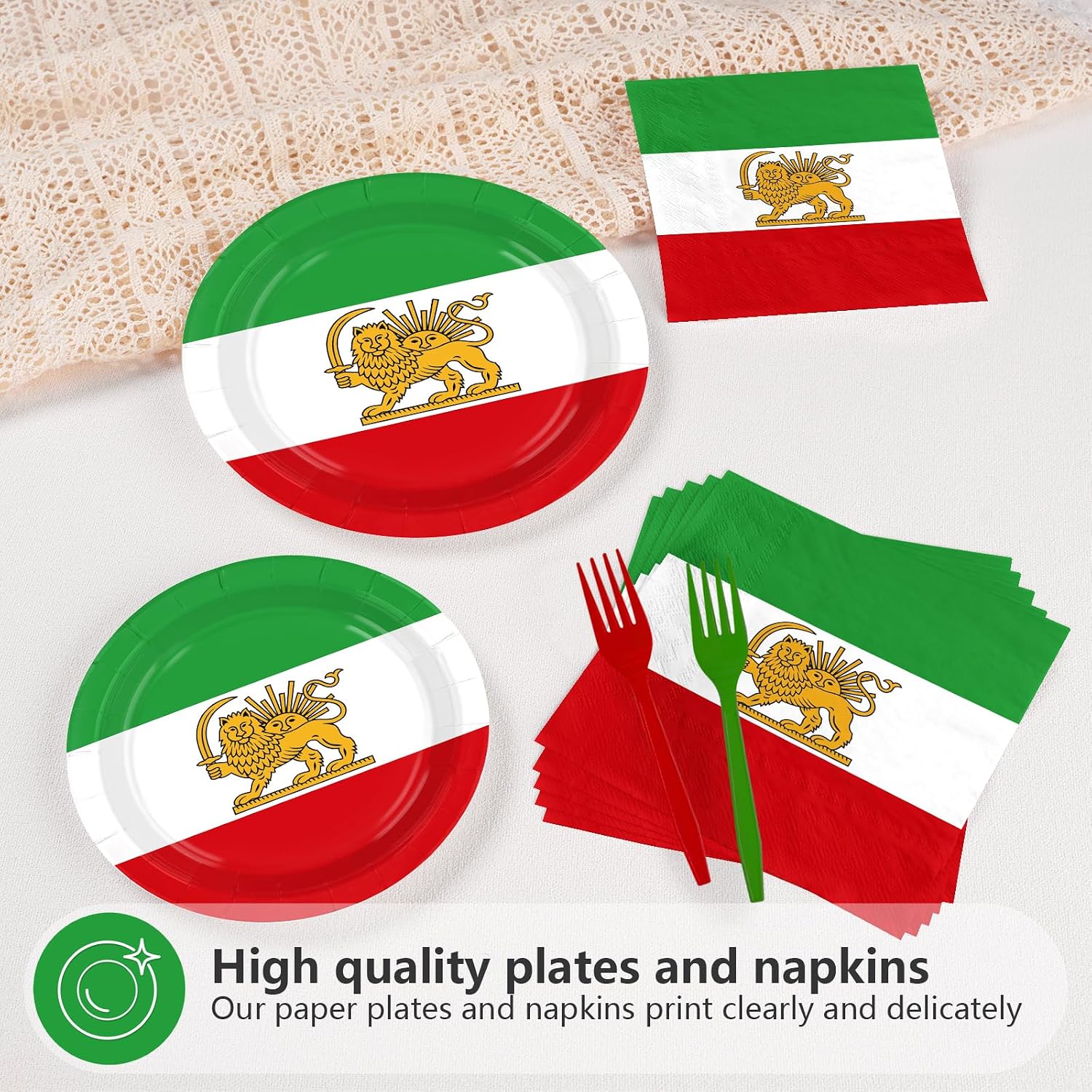 Old historic Iran flag dessert plates 7 inch detail