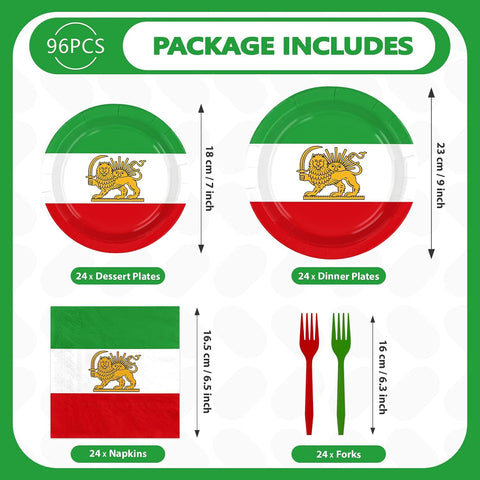 Complete old historic Iran flag tableware set 24 guests