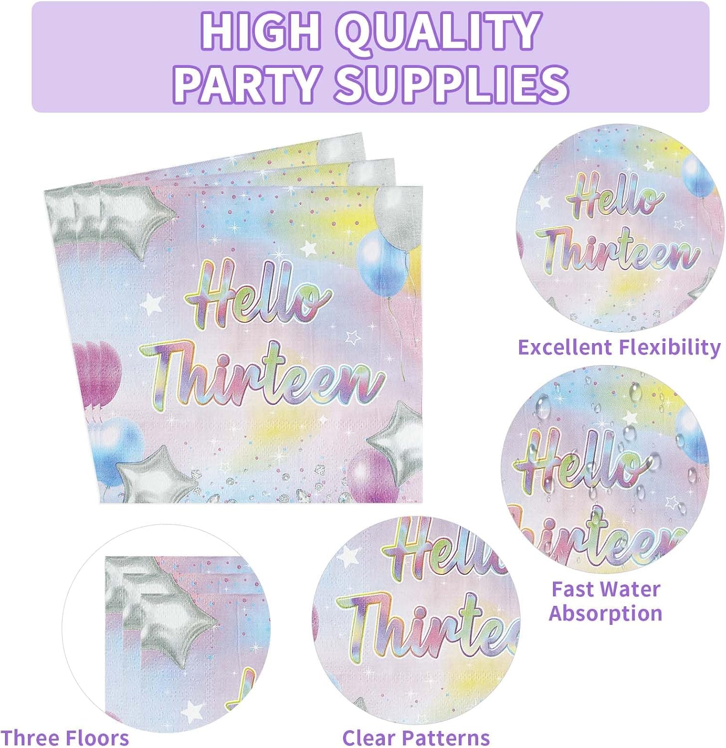 Iridescent 13th Birthday 7-inch Dessert Plates with Forks on Party Table