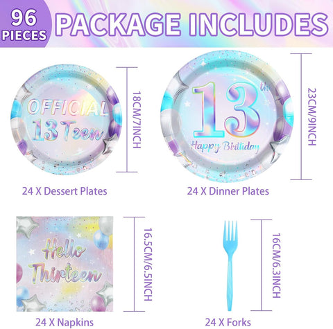 Close-up of Iridescent 13th Birthday 9-inch Dinner Plates with Official Teen Design