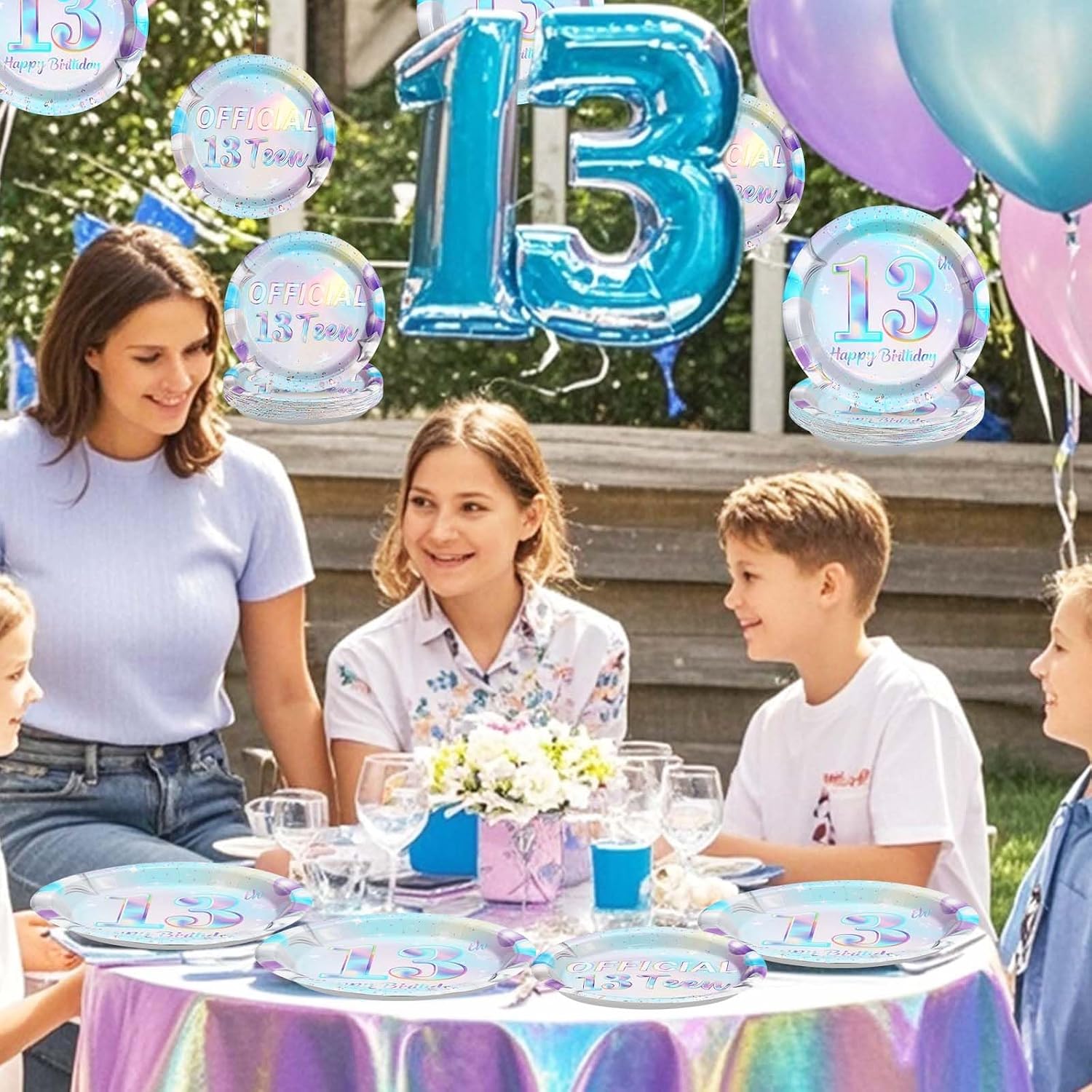 Complete Iridescent 13th Birthday Tableware Collection - Plates Napkins Forks