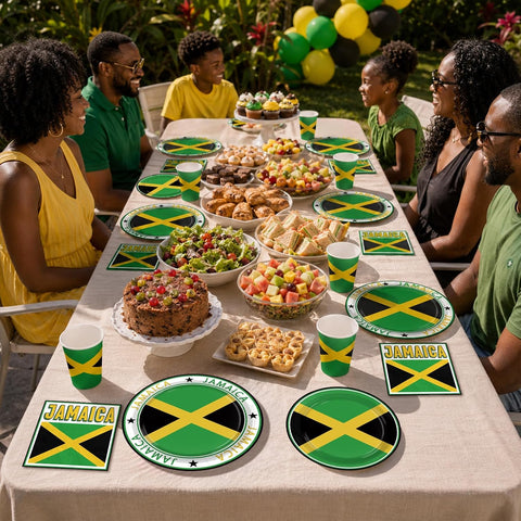 168 Pcs Jamaica Flag Party Plates Napkins Cups and Forks - Grencian