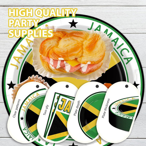 168 Pcs Jamaica Flag Party Plates Napkins Cups and Forks - Grencian