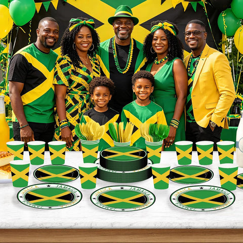 168 Pcs Jamaica Flag Party Plates Napkins Cups and Forks - Grencian