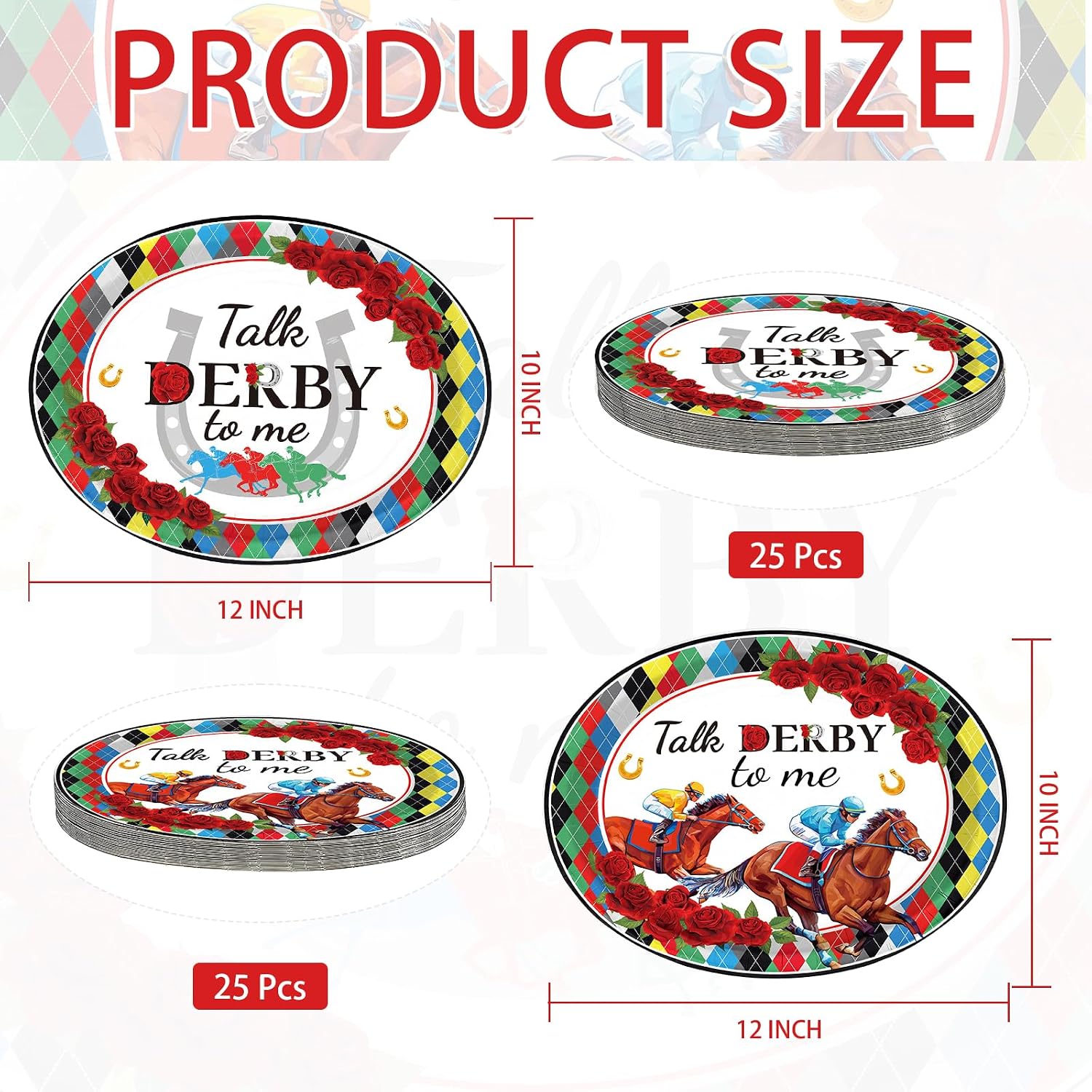Kentucky Derby diamond plaid oval paper plates 10x12 inch jockey horse racing - view 2