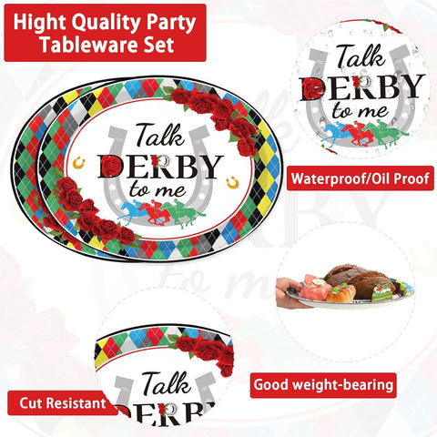 Kentucky Derby diamond plaid oval paper plates 10x12 inch jockey horse racing - view 3