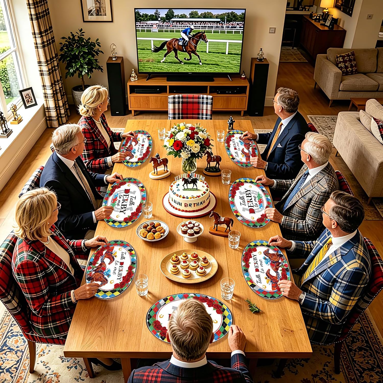 Kentucky Derby diamond plaid oval paper plates 10x12 inch jockey horse racing - view 5