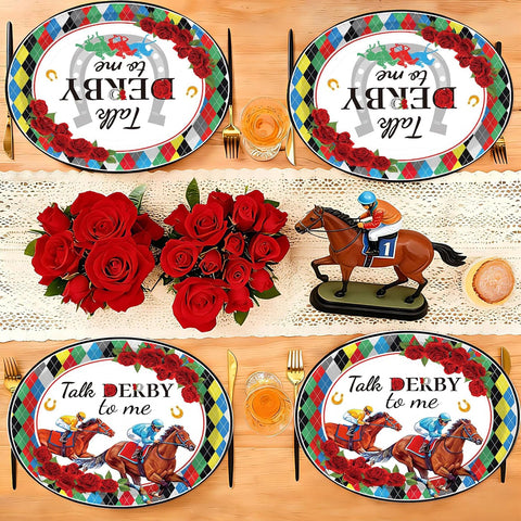 Kentucky Derby diamond plaid oval paper plates 10x12 inch jockey horse racing - view 6