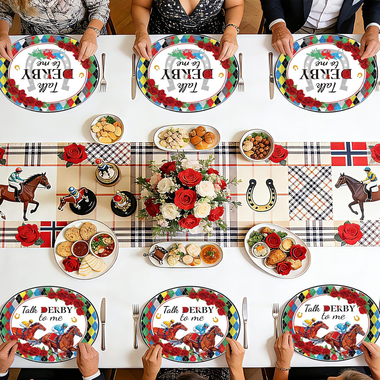 Kentucky Derby diamond plaid oval paper plates 10x12 inch jockey horse racing - view 7
