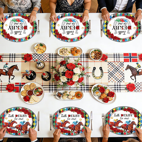 Kentucky Derby diamond plaid oval paper plates 10x12 inch jockey horse racing - view 7