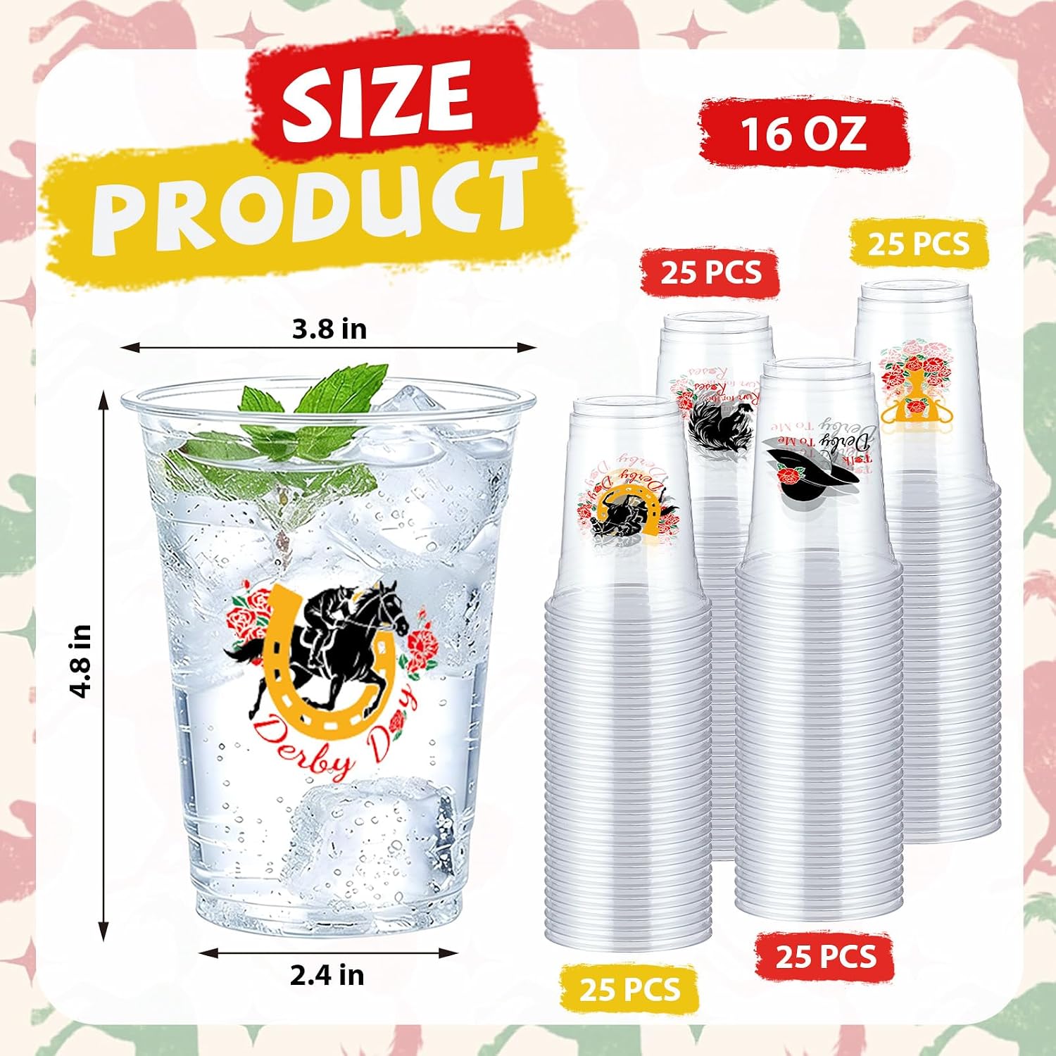Kentucky Derby mint julep plastic cups 16 oz bulk 100 pack - view 2