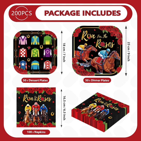 200 Pcs Derby Party Square Plates and Napkins - Grencian