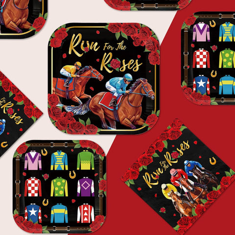 200 Pcs Derby Party Square Plates and Napkins - Grencian