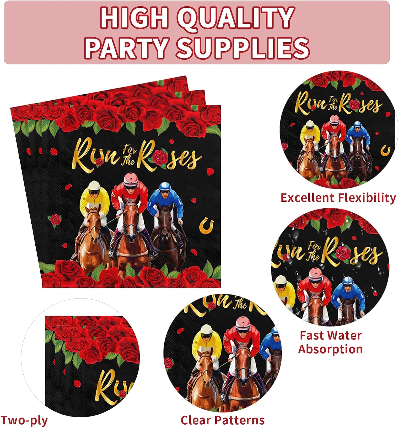 200 Pcs Derby Party Square Plates and Napkins - Grencian