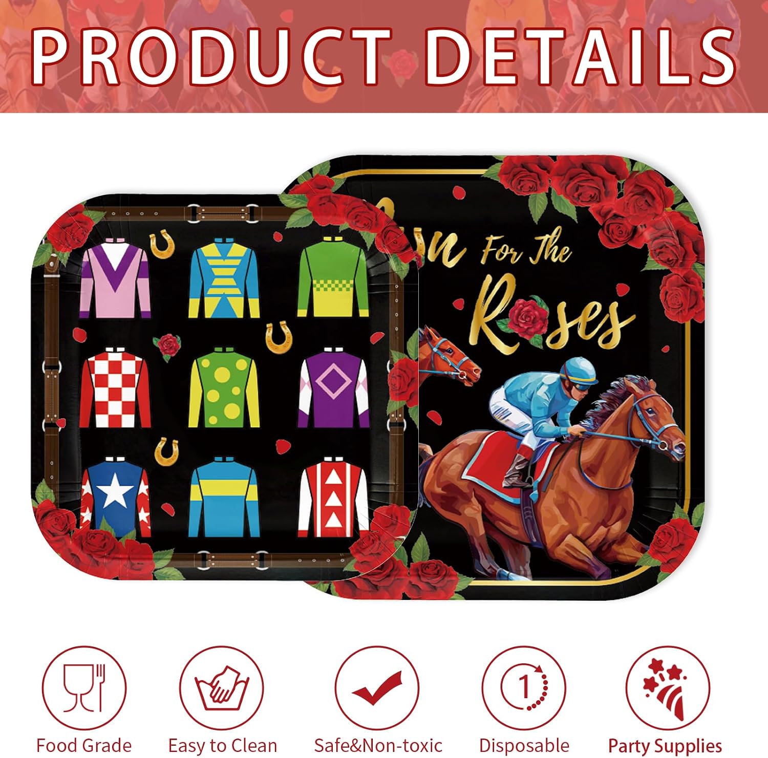 200 Pcs Derby Party Square Plates and Napkins - Grencian