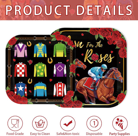 200 Pcs Derby Party Square Plates and Napkins - Grencian
