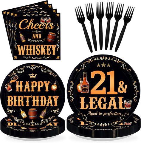 Legal Whiskey 21st Birthday Plates & Napkins Set - 96 Pcs - Grencian