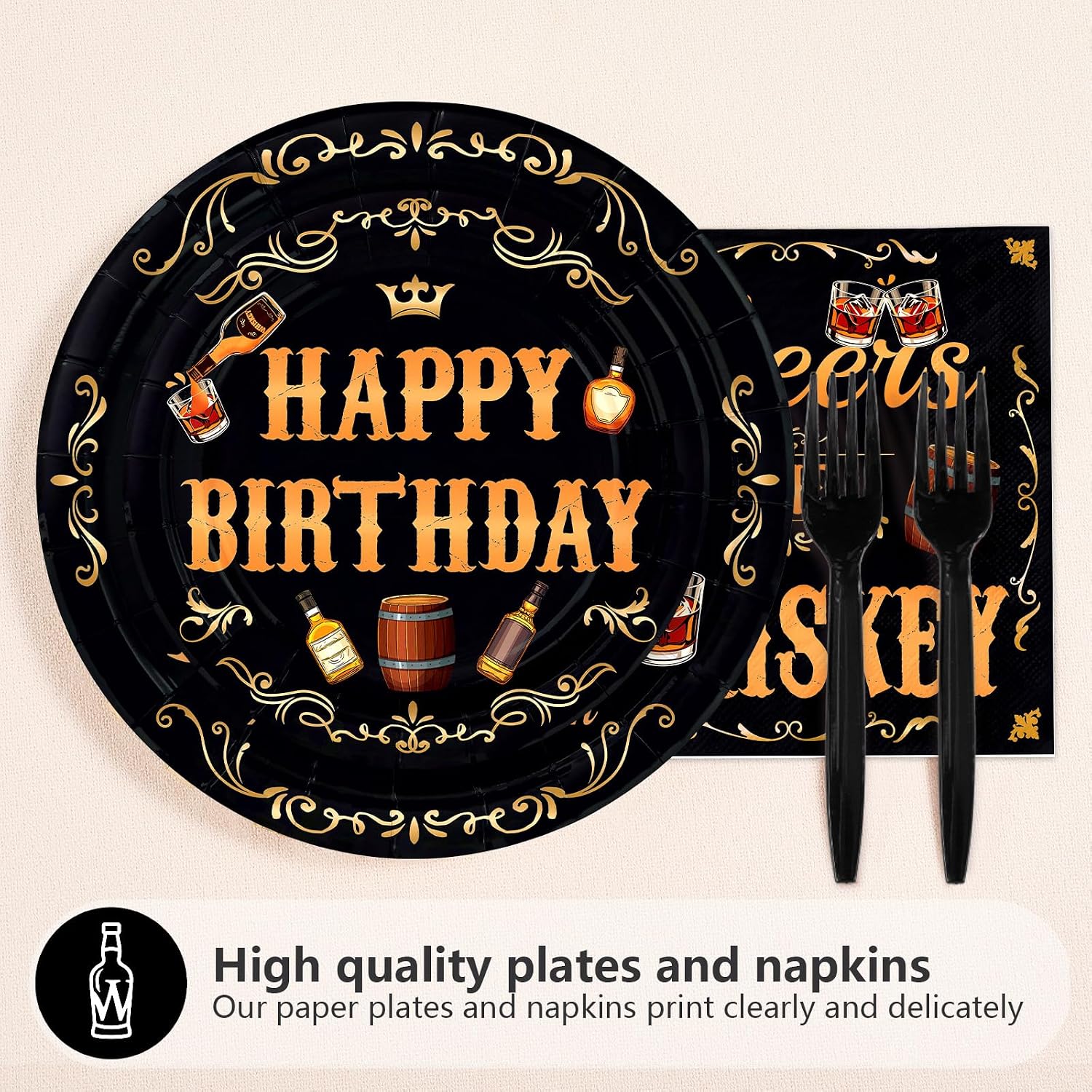 Legal Whiskey 21st Birthday Plates & Napkins Set - 96 Pcs - Grencian