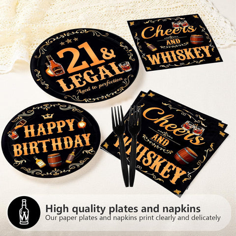 Legal Whiskey 21st Birthday Plates & Napkins Set - 96 Pcs - Grencian