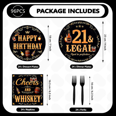 Legal Whiskey 21st Birthday Plates & Napkins Set - 96 Pcs - Grencian