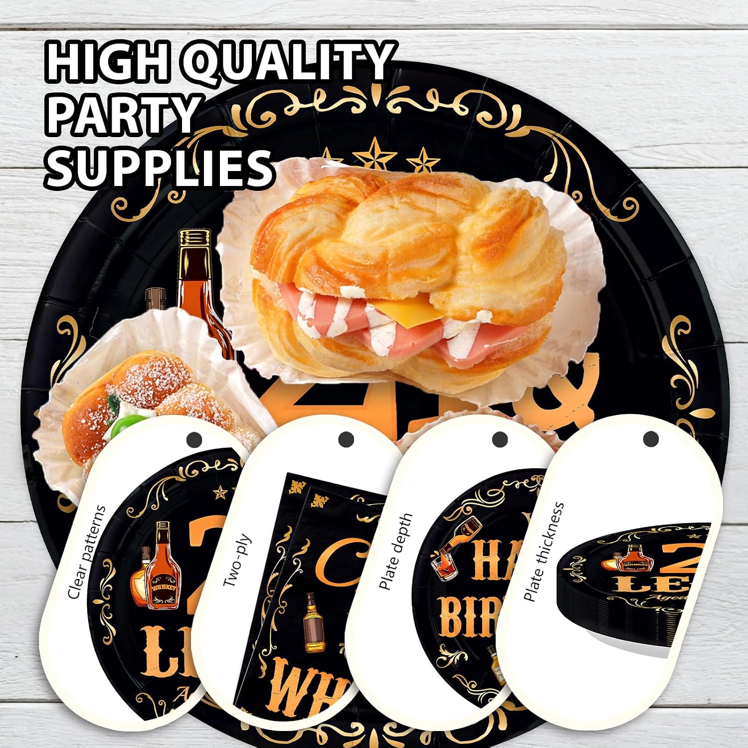 Legal Whiskey 21st Birthday Plates & Napkins Set - 96 Pcs - Grencian