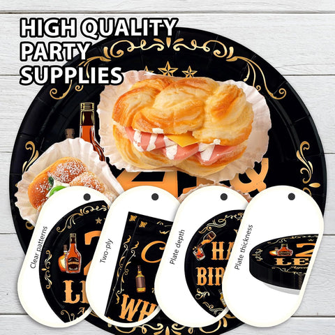 Legal Whiskey 21st Birthday Plates & Napkins Set - 96 Pcs - Grencian