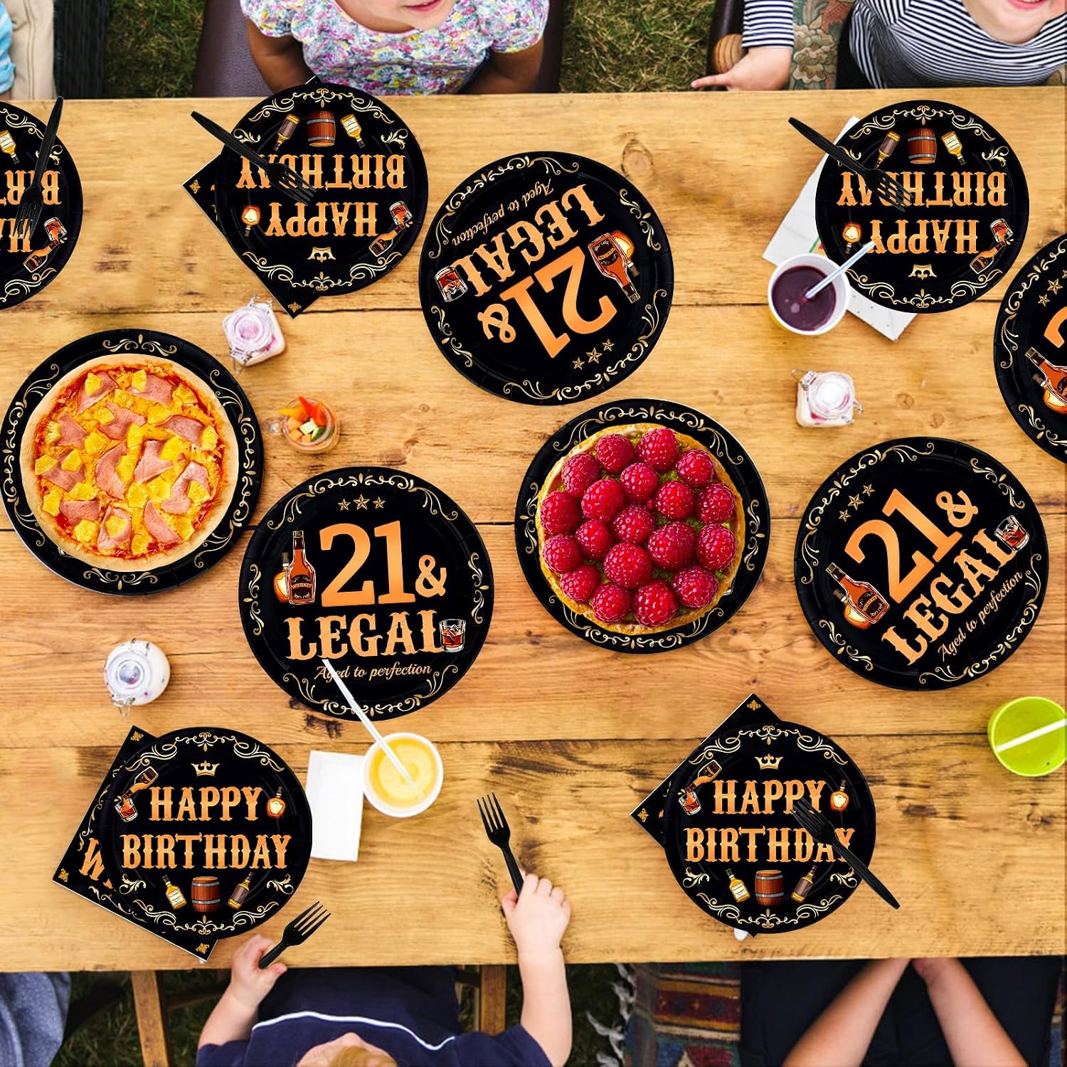 Legal Whiskey 21st Birthday Plates & Napkins Set - 96 Pcs - Grencian