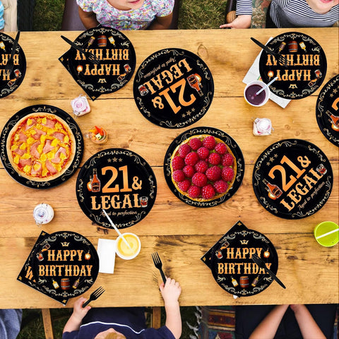 Legal Whiskey 21st Birthday Plates & Napkins Set - 96 Pcs - Grencian
