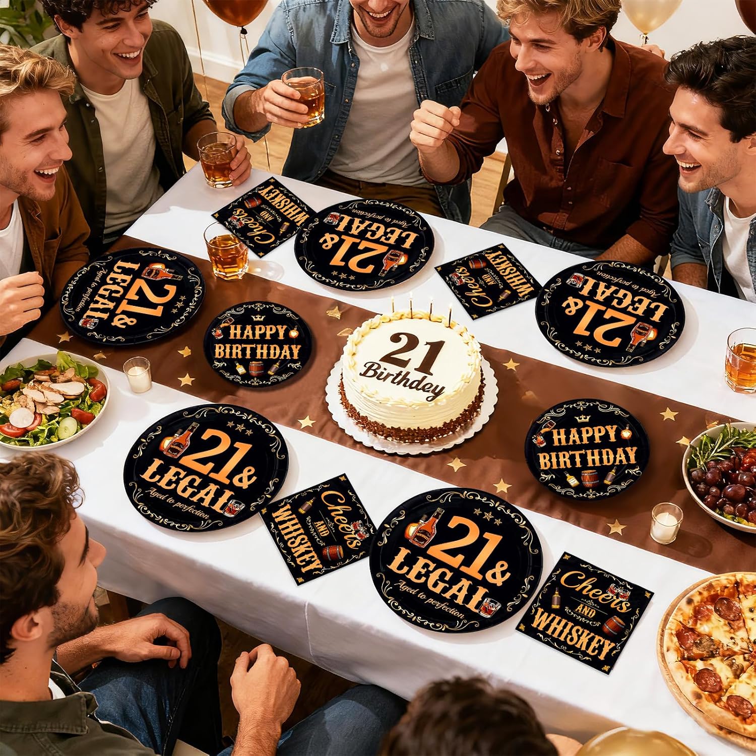 Legal Whiskey 21st Birthday Plates & Napkins Set - 96 Pcs - Grencian