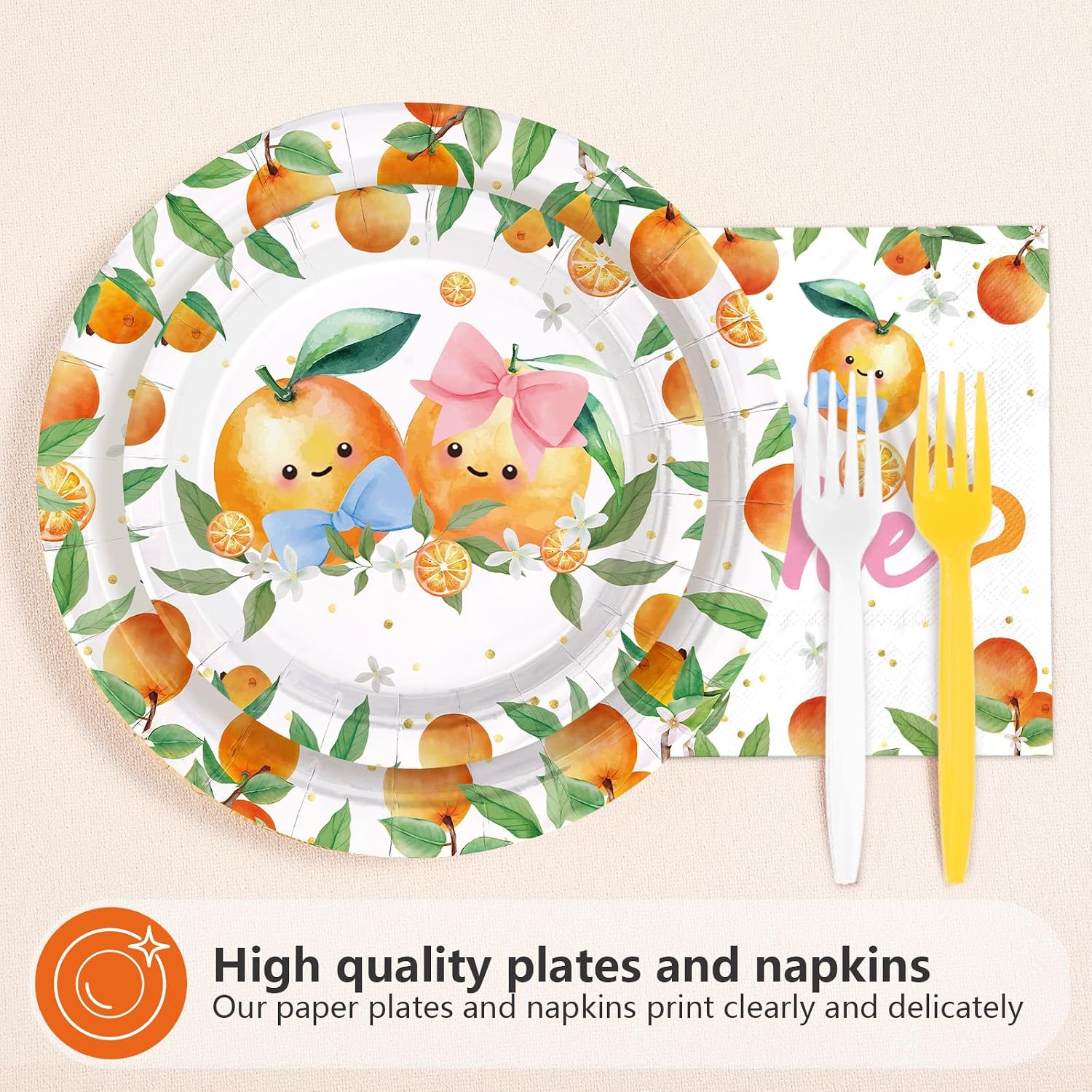 Little Cutie Gender Reveal Plates & Napkins Set - 96 Pcs image 2