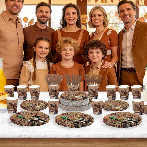 Mallard Duck Hunting Party Plates and Napkins Set - 96 Pcs Serves 24 - Grencian