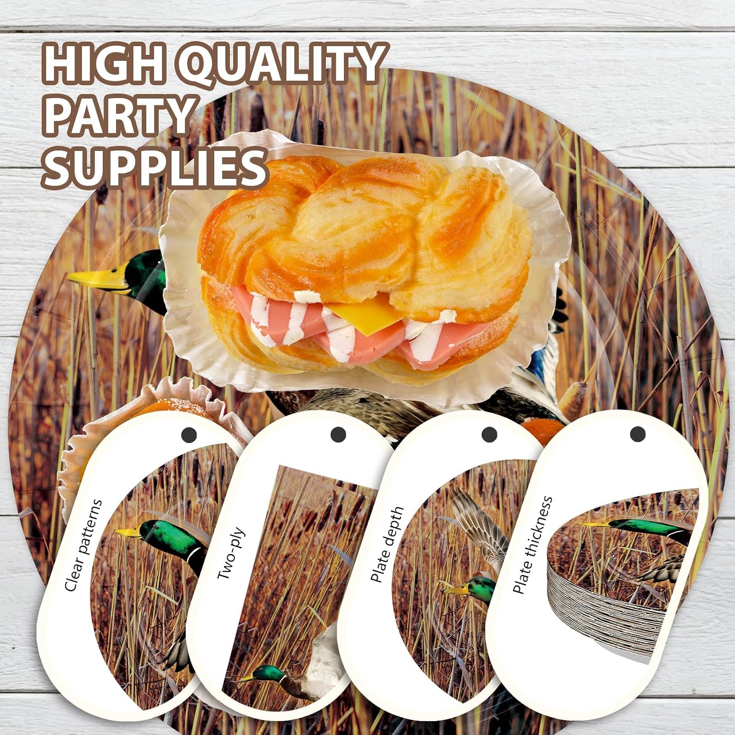 Mallard Duck Hunting Party Plates and Napkins Set - 96 Pcs Serves 24 - Grencian
