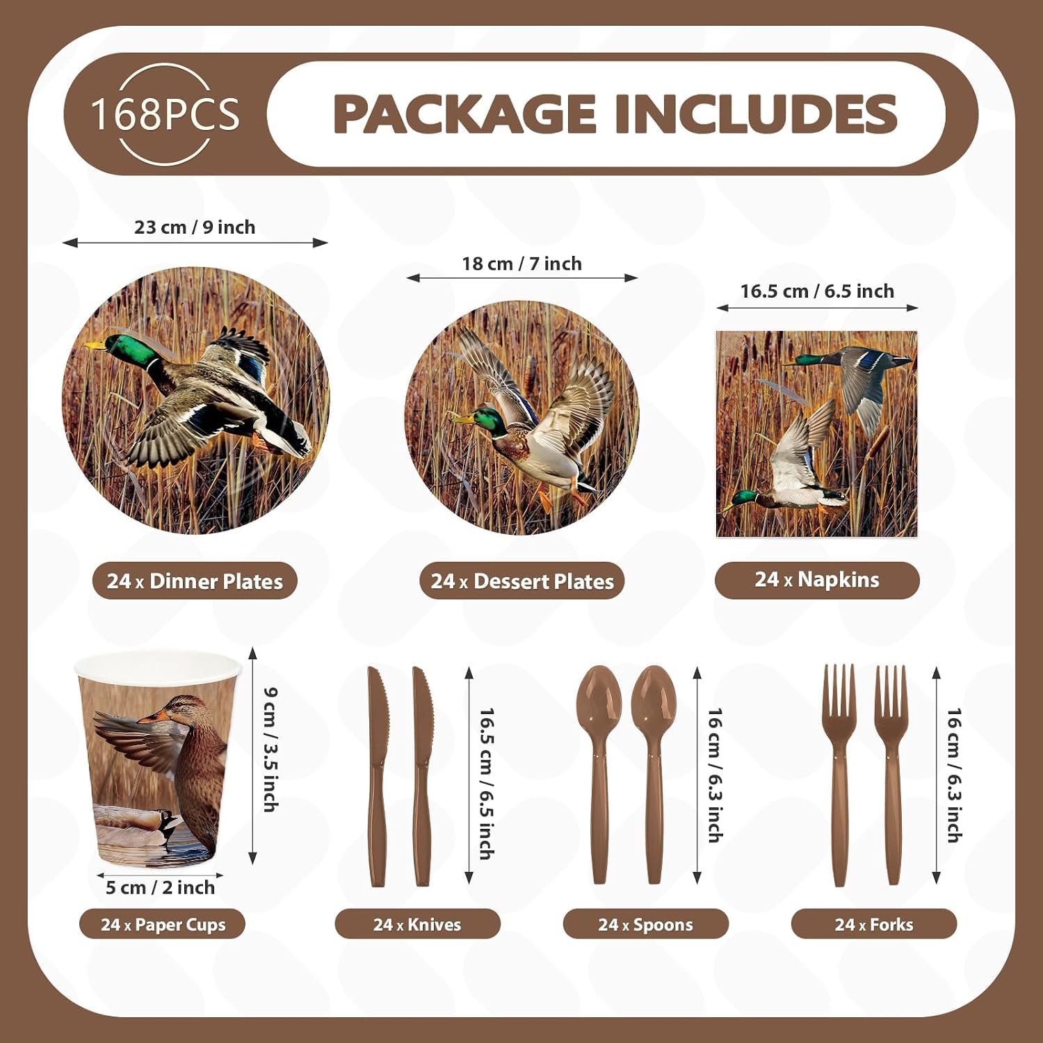 Mallard Duck Hunting Party Plates and Napkins Set - 96 Pcs Serves 24 - Grencian