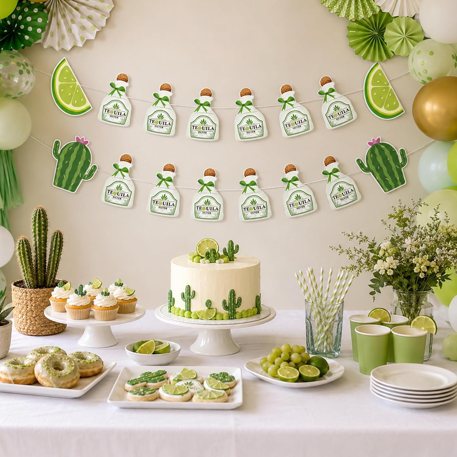 Margarita Birthday Banner - Tequila Lime Party Decorations for Bachelorette - Grencian