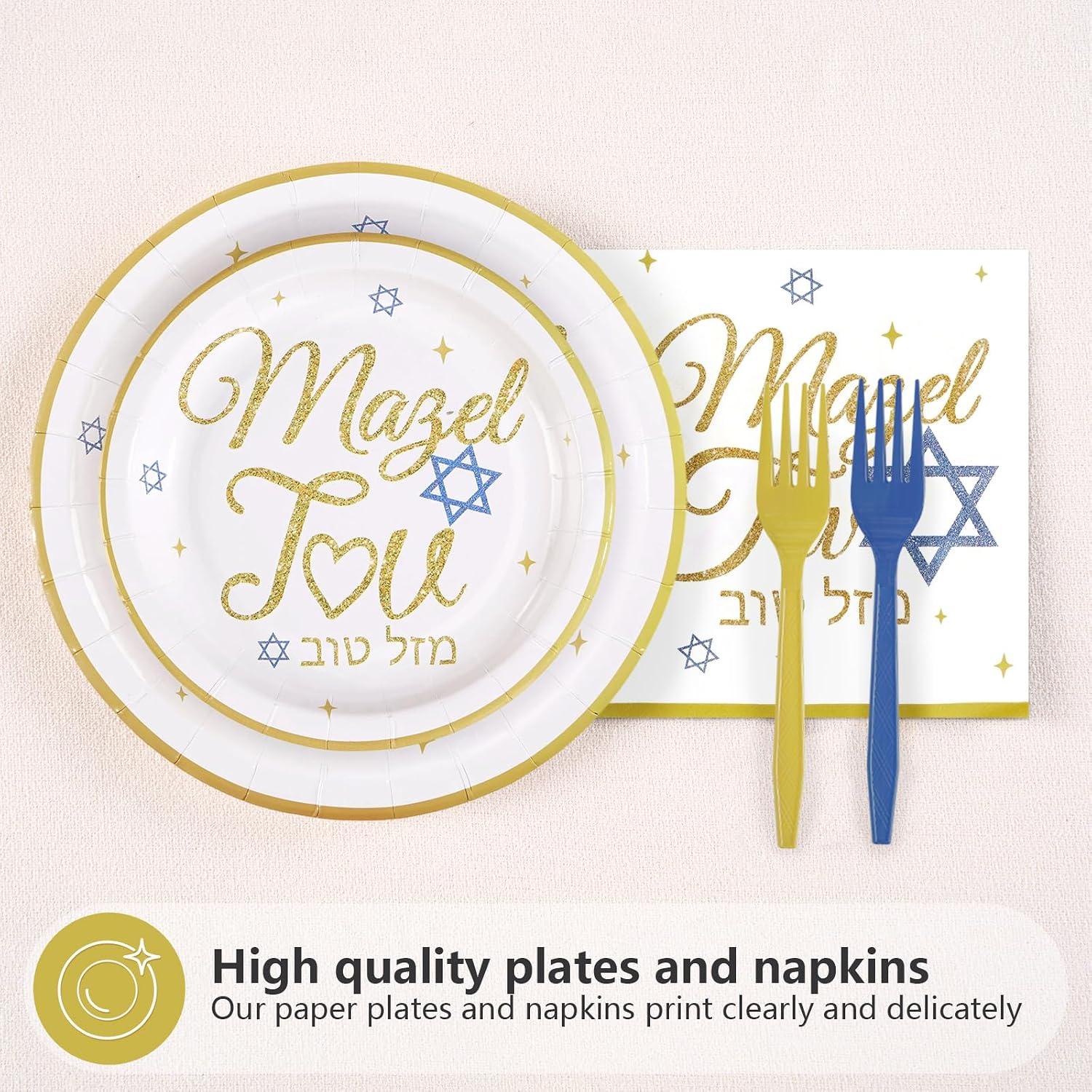 Mazel Tov Congratulations Plates & Napkins - 96 Pcs image 3