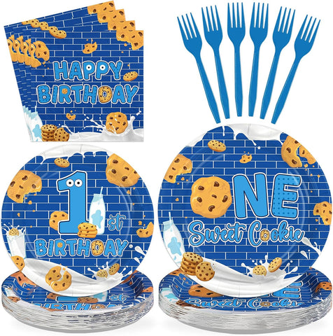 Milk and Cookies 1st Birthday Plates & Napkins Set - 96 Pcs image 1