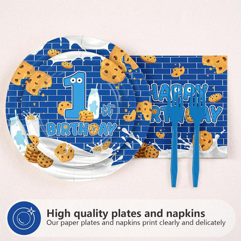 Milk and Cookies 1st Birthday Plates & Napkins Set - 96 Pcs image 2