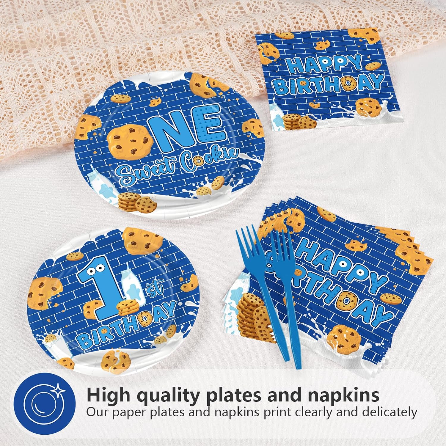 Milk and Cookies 1st Birthday Plates & Napkins Set - 96 Pcs image 3