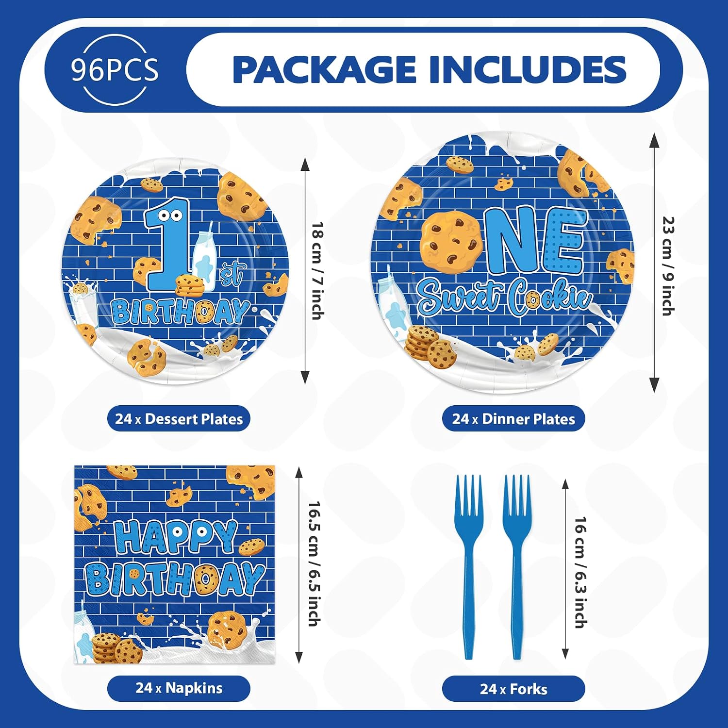 Milk and Cookies 1st Birthday Plates & Napkins Set - 96 Pcs image 5