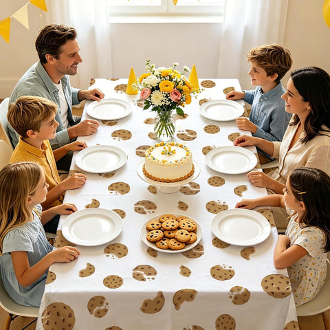 Package contents infographic showing 3 Grencian chocolate cookies tablecloths