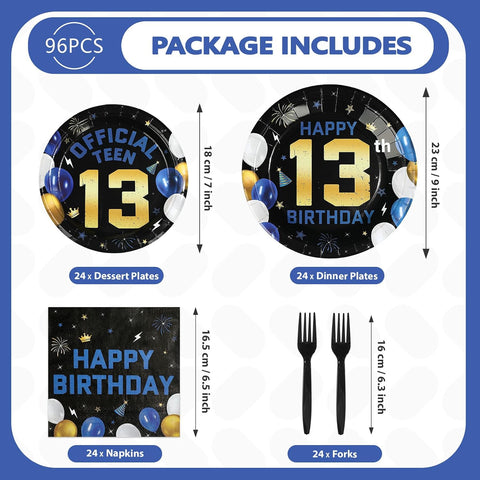 Navy Blue Gold TEEN 13 9-inch Dinner Plates with Balloons and Stars Design