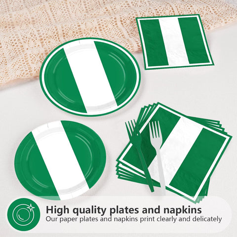 Nigeria flag dessert plates 7 inch green white stripes