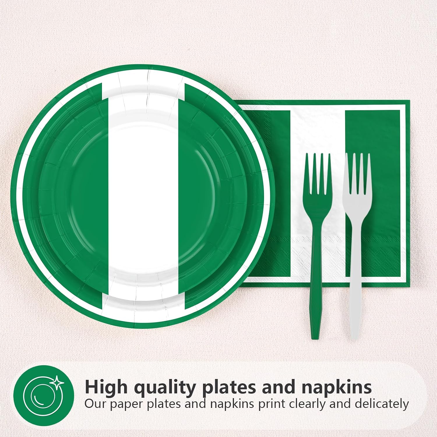 Nigeria green white 9 inch dinner plates detail