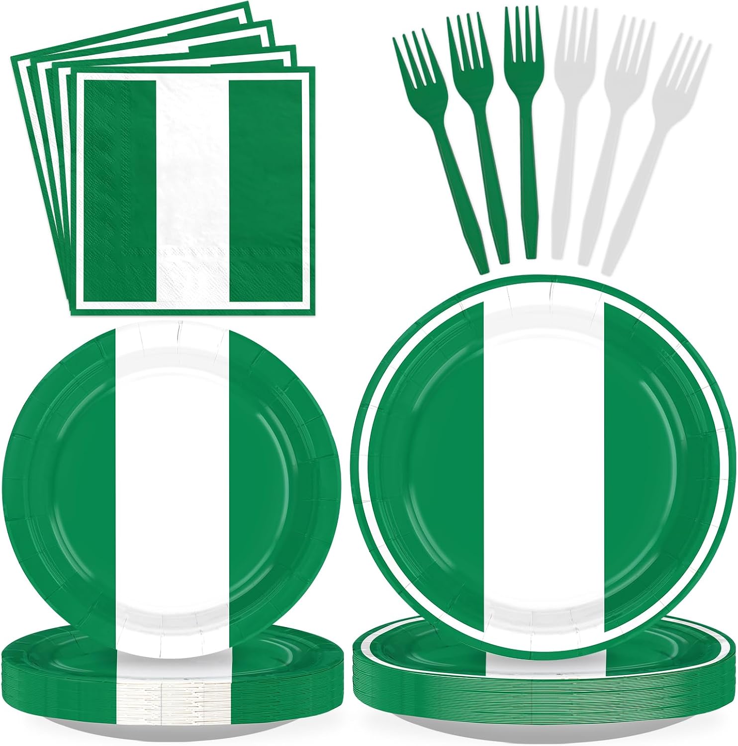 Nigeria flag party plates and napkins set 96 pieces green white